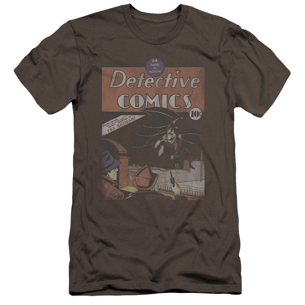 AN OFFCIALLY LICENSED DC DETECTIVE #27 DISTRESSED MEN'S PREMIUM SLIM FIT T-SHIRT CHARCOAL