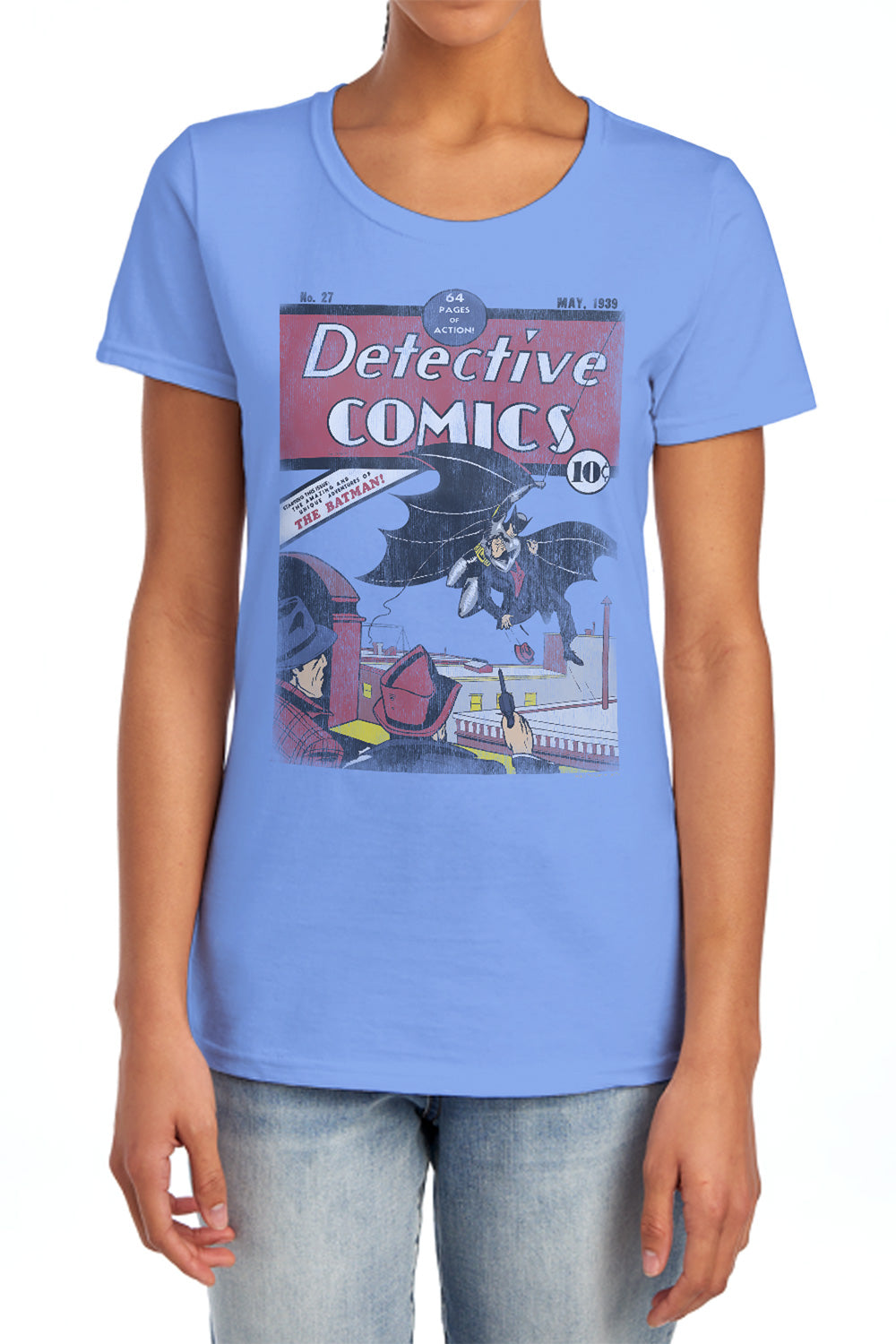 AN OFFCIALLY LICENSED DC DETECTIVE #27 DISTRESSED WOMEN'S REGULAR FIT T-SHIRT CHARCOAL
