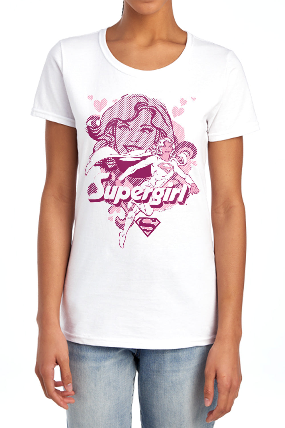 AN OFFCIALLY LICENSED DC SUPERGIRL WOMEN'S REGULAR FIT T-SHIRT LIGHT BLUE