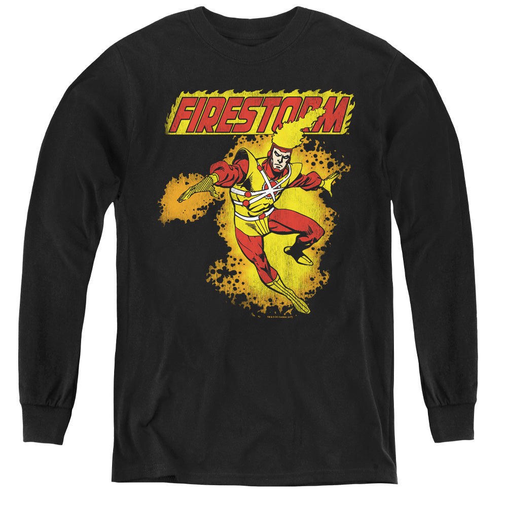 AN OFFCIALLY LICENSED DC FIRESTORM YOUTH LONG SLEEVE T-SHIRT BLACK