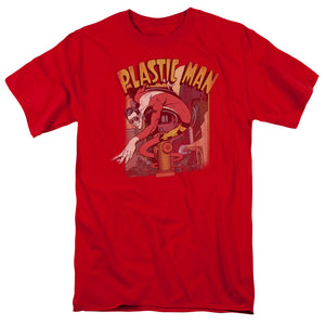 AN OFFCIALLY LICENSED DC PLASTIC MAN STREET MEN'S REGULAR FIT T-SHIRT RED