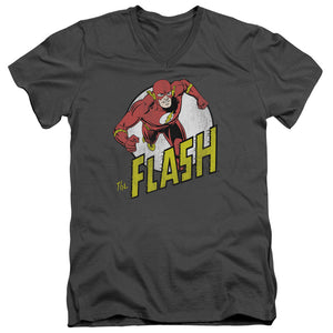 AN OFFCIALLY LICENSED DC FLASH RUN FLASH RUN MEN'S V-NECK T-SHIRT CHARCOAL
