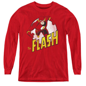 AN OFFCIALLY LICENSED DC FLASH THE FLASH YOUTH LONG SLEEVE T-SHIRT RED
