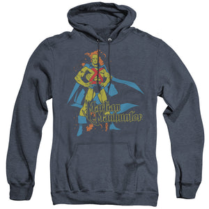 AN OFFCIALLY LICENSED DC MARTIAN MANHUNTER ADULT UNISEX HEATHER PULLOVER HOODIE NAVY