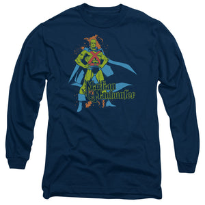AN OFFCIALLY LICENSED DC MARTIAN MANHUNTER MEN'S LONG SLEEVE T-SHIRT NAVY