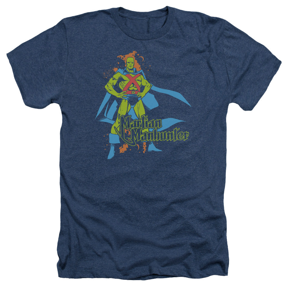 AN OFFCIALLY LICENSED DC MARTIAN MANHUNTER MEN'S HEATHER T-SHIRT NAVY