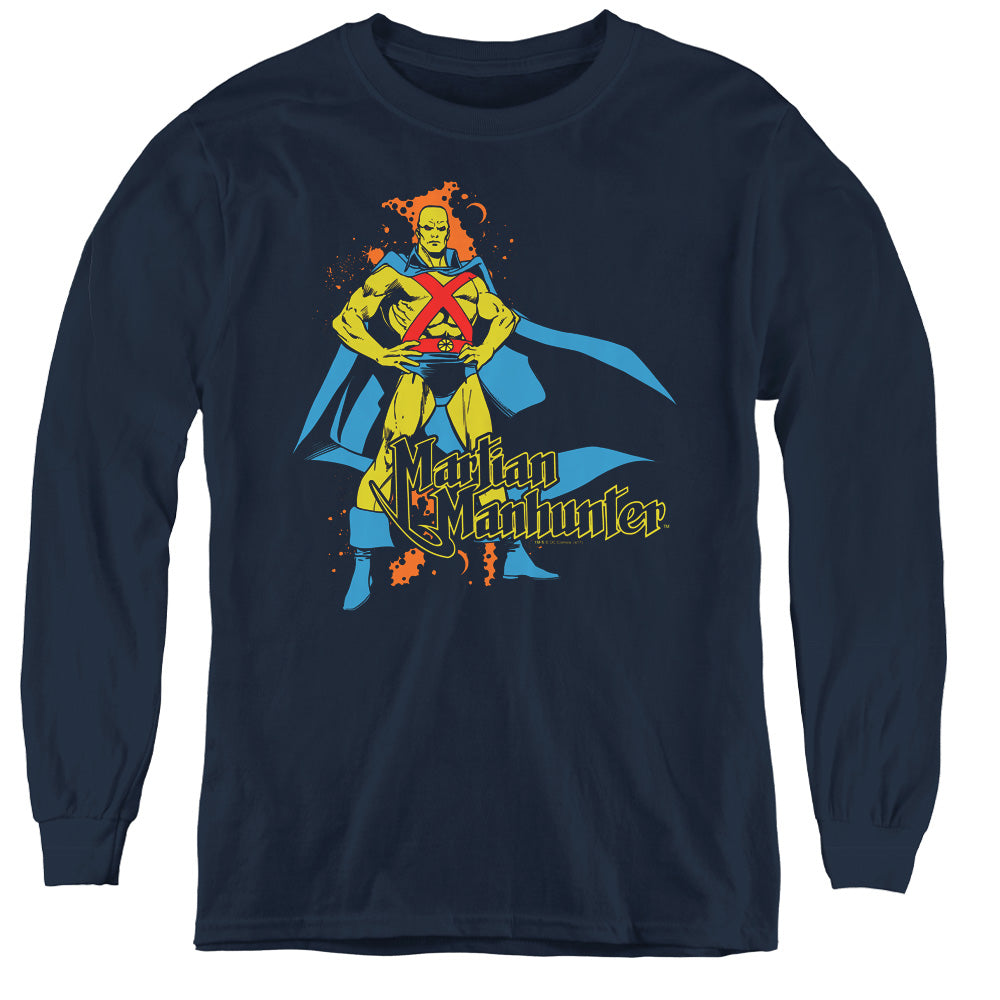 AN OFFCIALLY LICENSED DC MARTIAN MANHUNTER YOUTH LONG SLEEVE T-SHIRT NAVY