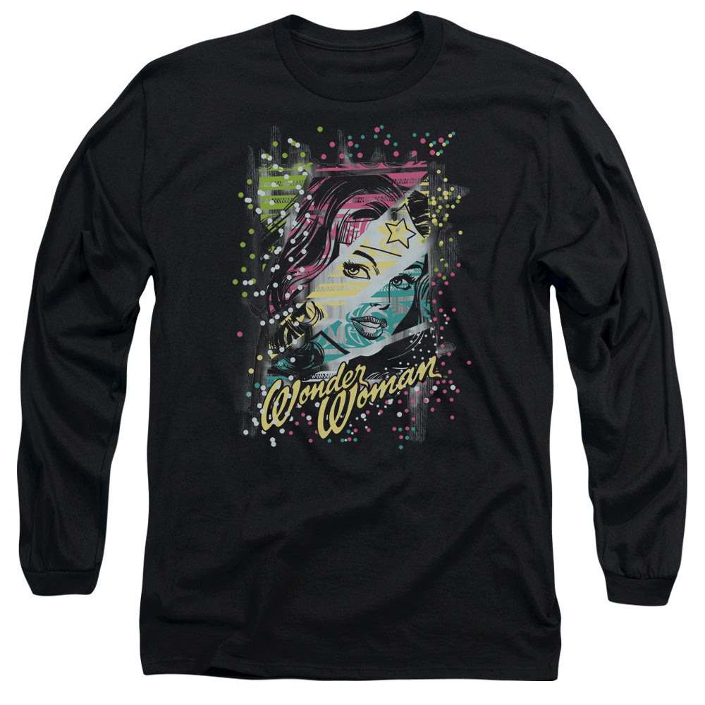 AN OFFCIALLY LICENSED DC COLOR BLOCK MEN'S LONG SLEEVE T-SHIRT BLACK