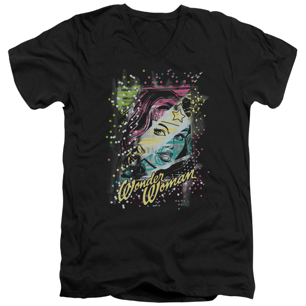 AN OFFCIALLY LICENSED DC COLOR BLOCK MEN'S V-NECK T-SHIRT BLACK