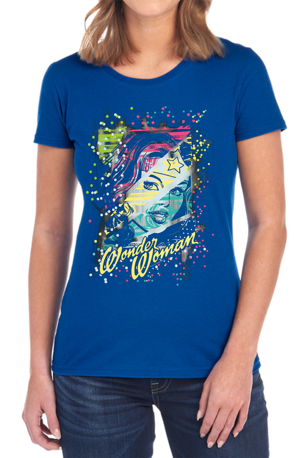 AN OFFCIALLY LICENSED DC COLOR BLOCK WOMEN'S REGULAR FIT T-SHIRT BLACK