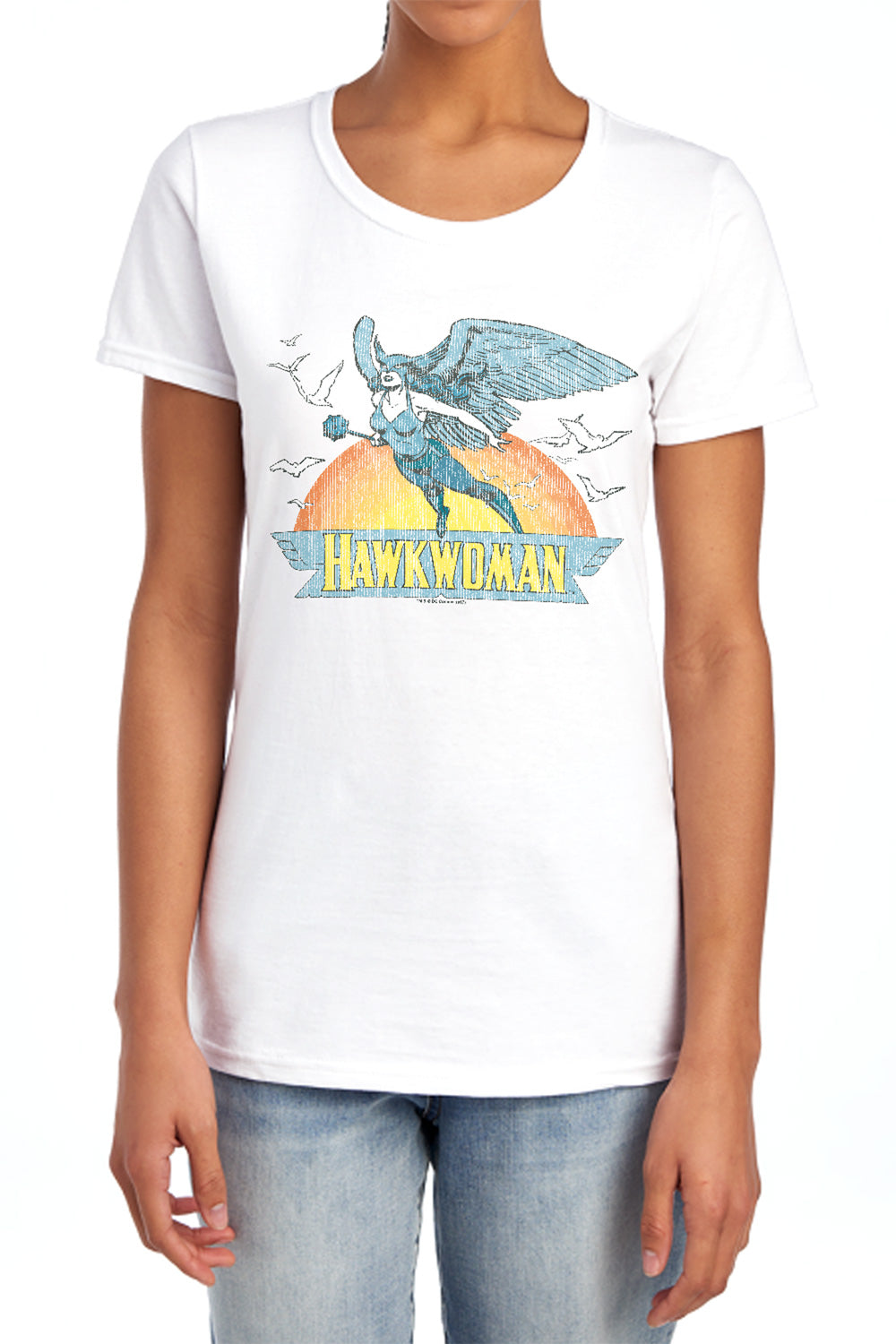 AN OFFCIALLY LICENSED DC HAWKWOMAN WOMEN'S REGULAR FIT T-SHIRT LIGHT BLUE