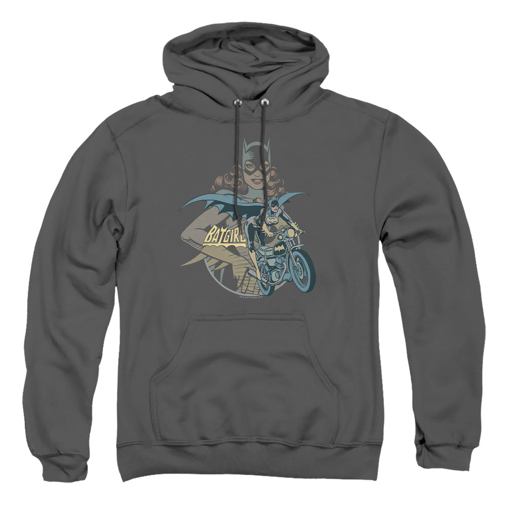 AN OFFCIALLY LICENSED DC BATGIRL BIKER ADULT UNISEX PULLOVER HOODIE CHARCOAL