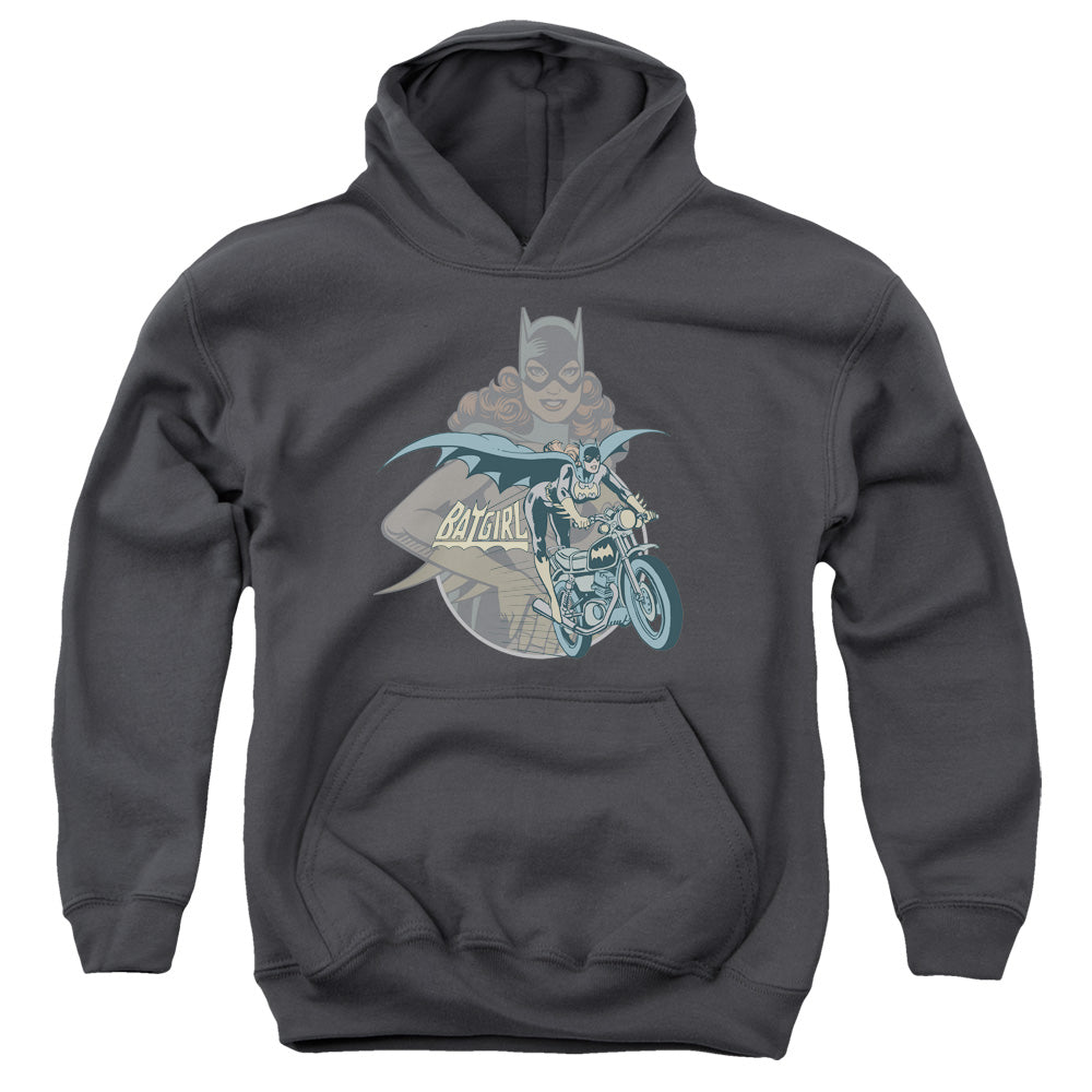 AN OFFCIALLY LICENSED DC BATGIRL BIKER YOUTH HOODIE CHARCOAL