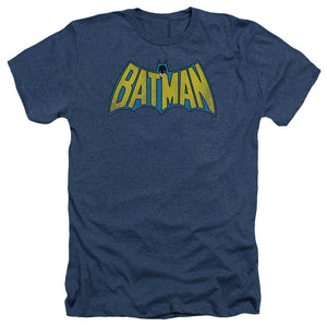 AN OFFCIALLY LICENSED DC CLASSIC BATMAN LOGO MEN'S HEATHER T-SHIRT NAVY