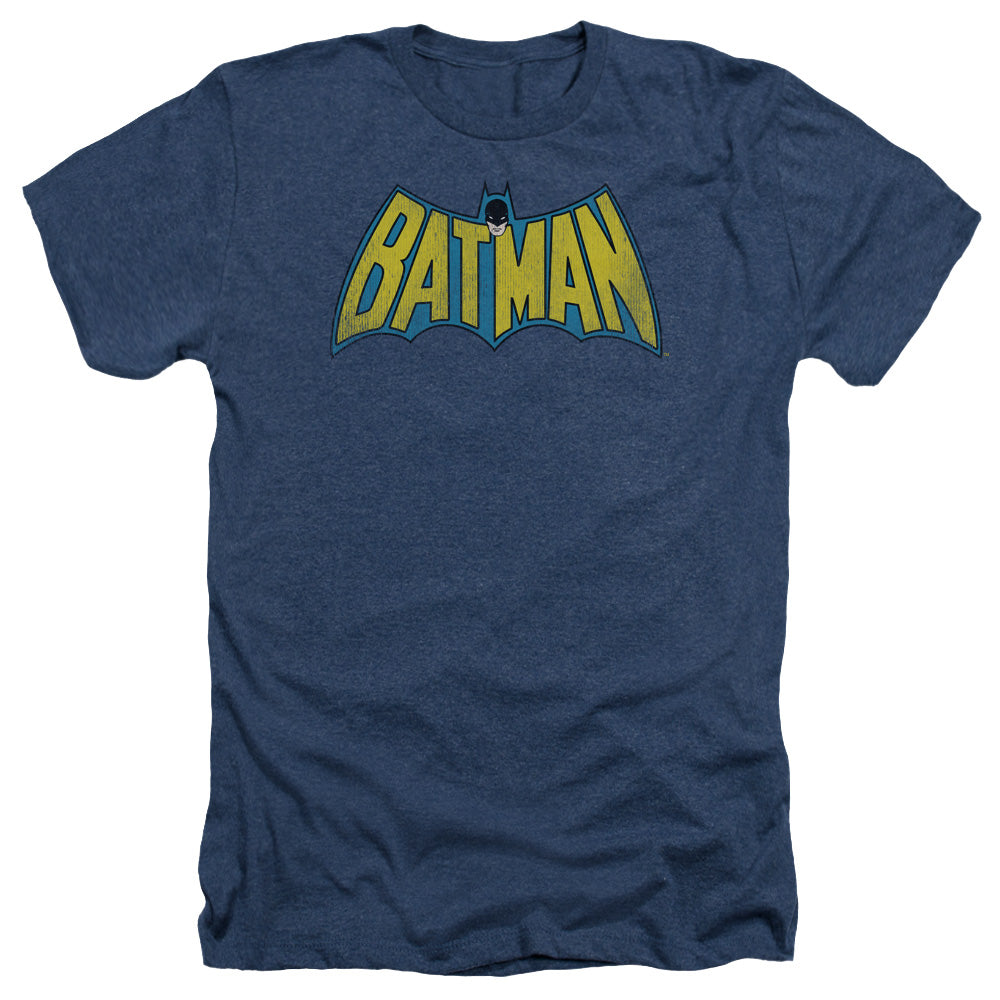 AN OFFCIALLY LICENSED DC CLASSIC BATMAN LOGO MEN'S HEATHER T-SHIRT NAVY
