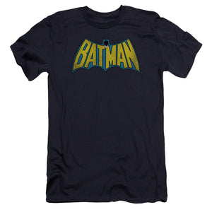 AN OFFCIALLY LICENSED DC CLASSIC BATMAN LOGO MEN'S PREMIUM SLIM FIT T-SHIRT NAVY