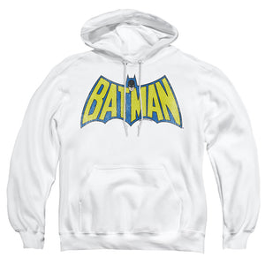 AN OFFCIALLY LICENSED DC CLASSIC BATMAN LOGO ADULT UNISEX PULLOVER HOODIE WHITE