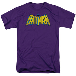 AN OFFCIALLY LICENSED DC CLASSIC BATMAN LOGO DISTRESSED MEN'S REGULAR FIT T-SHIRT PURPLE