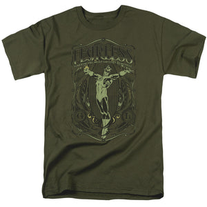 AN OFFCIALLY LICENSED DC FEARLESS MEN'S REGULAR FIT T-SHIRT MILITARY GREEN