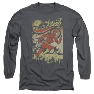 AN OFFCIALLY LICENSED DC FLASH JUST PASSING THROUGH MEN'S LONG SLEEVE T-SHIRT CHARCOAL