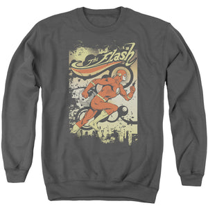 AN OFFCIALLY LICENSED DC FLASH JUST PASSING THROUGH ADULT UNISEX CREWNECK SWEATSHIRT CHARCOAL