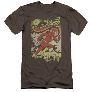 AN OFFCIALLY LICENSED DC FLASH JUST PASSING THROUGH MEN'S PREMIUM SLIM FIT T-SHIRT CHARCOAL