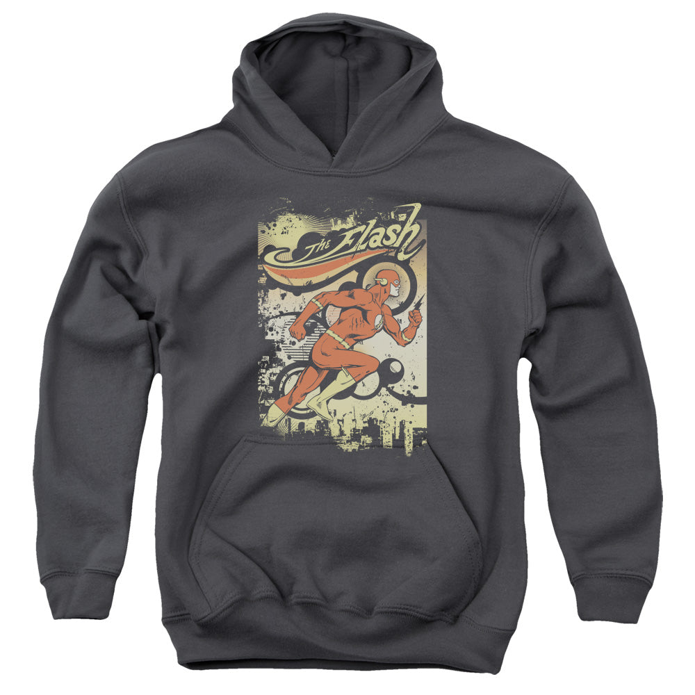 AN OFFCIALLY LICENSED DC FLASH JUST PASSING THROUGH YOUTH HOODIE CHARCOAL