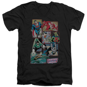 AN OFFCIALLY LICENSED DC JUSTICE LEAGUE BOXES MEN'S V-NECK T-SHIRT BLACK