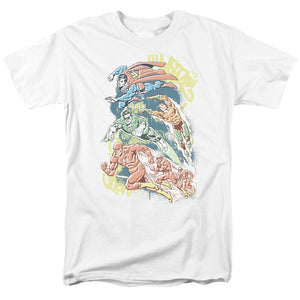 AN OFFCIALLY LICENSED DC HALFTONE LEAGUE MEN'S REGULAR FIT T-SHIRT WHITE