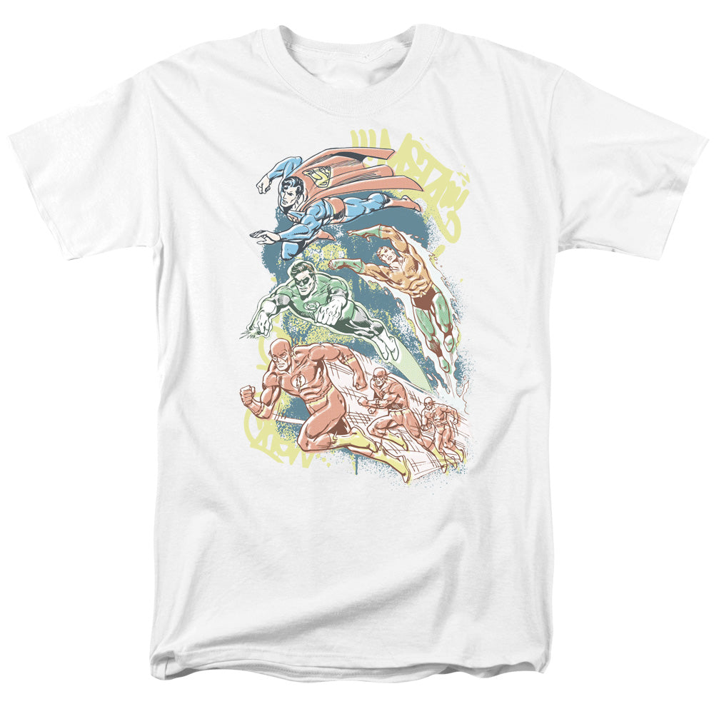 AN OFFCIALLY LICENSED DC HALFTONE LEAGUE MEN'S REGULAR FIT T-SHIRT WHITE