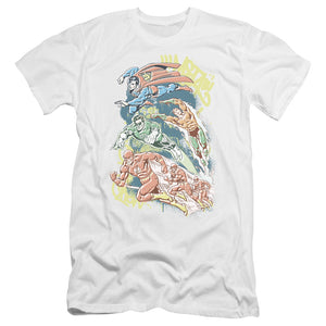 AN OFFCIALLY LICENSED DC HALFTONE LEAGUE MEN'S PREMIUM SLIM FIT T-SHIRT WHITE