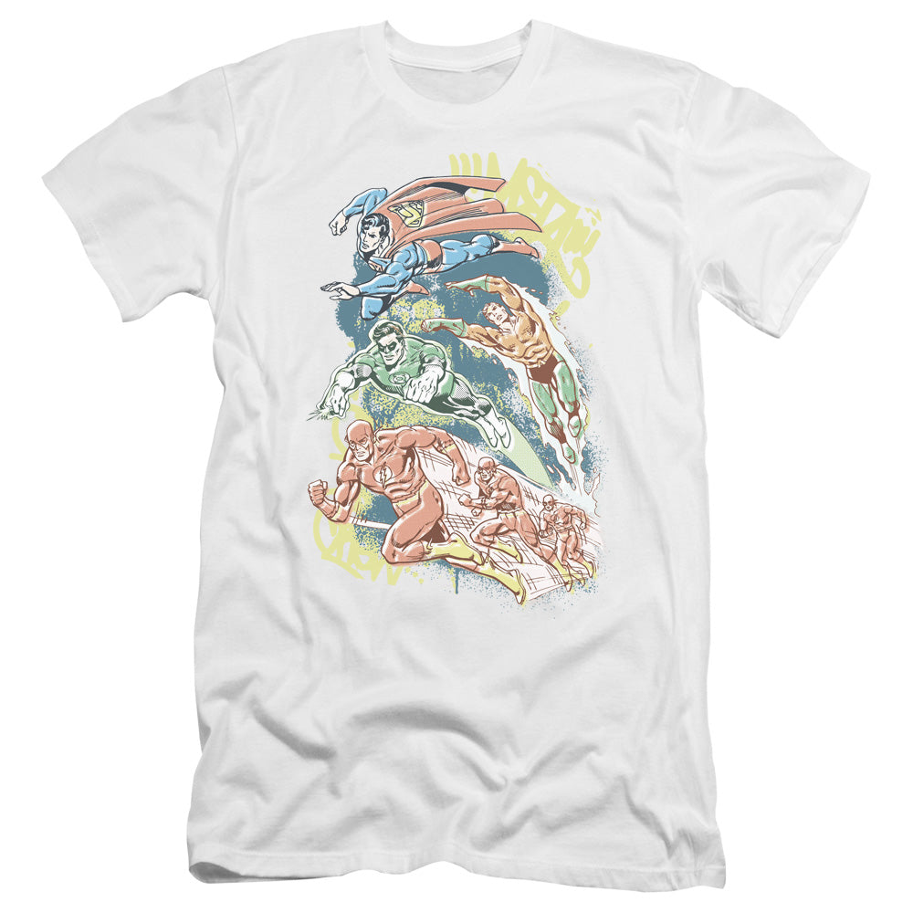 AN OFFCIALLY LICENSED DC HALFTONE LEAGUE MEN'S PREMIUM SLIM FIT T-SHIRT WHITE