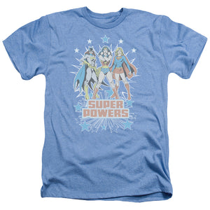 AN OFFCIALLY LICENSED DC SUPER POWERS X3 MEN'S HEATHER T-SHIRT LIGHT BLUE