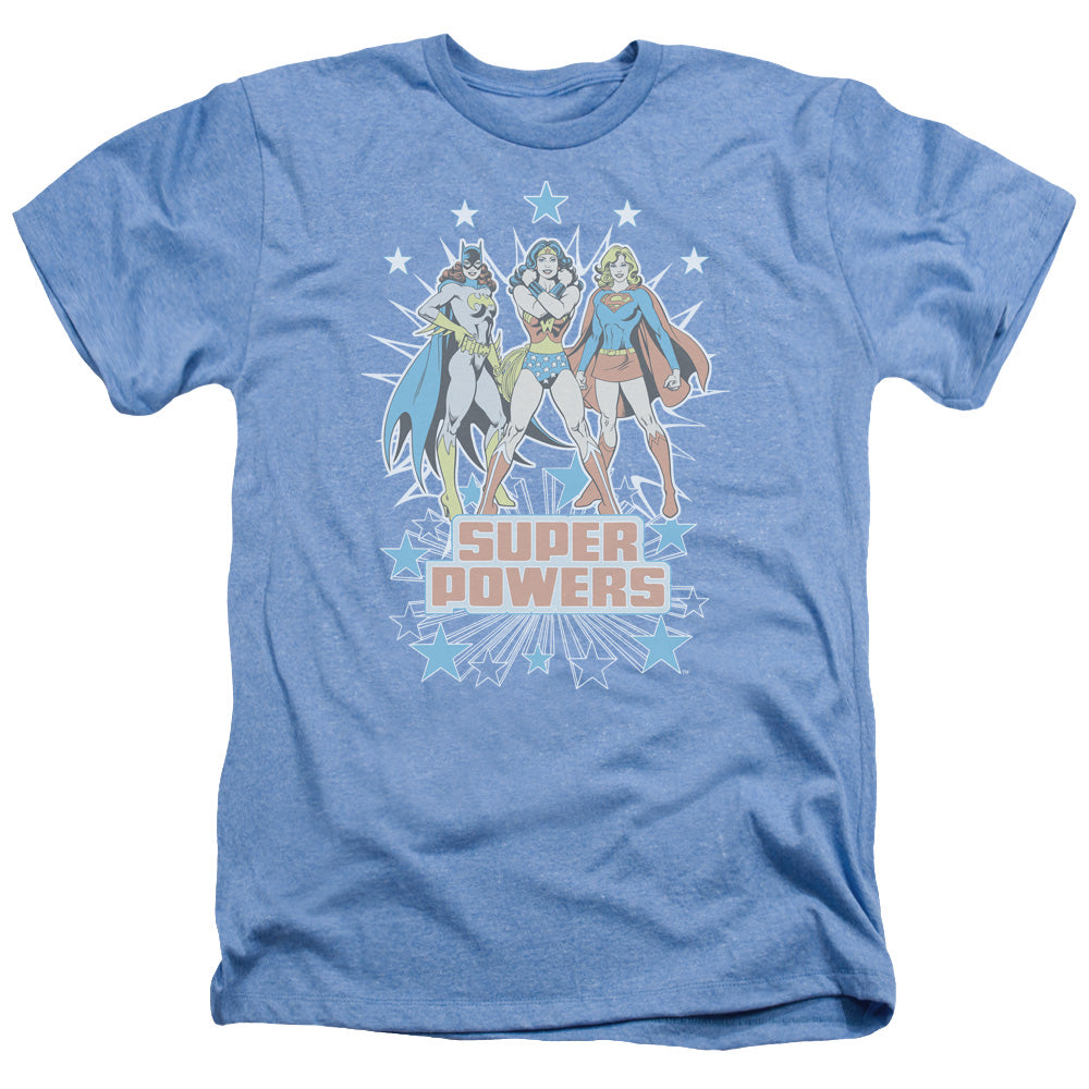 AN OFFCIALLY LICENSED DC SUPER POWERS X3 MEN'S HEATHER T-SHIRT LIGHT BLUE