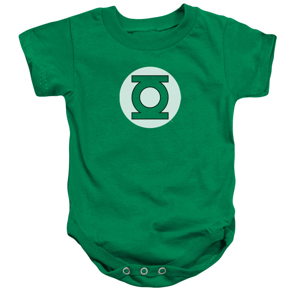 AN OFFCIALLY LICENSED DC GREEN LANTERN LOGO BABY BODYSUIT KELLY GREEN