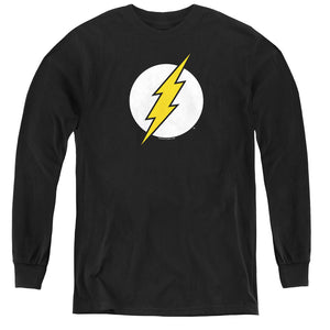 AN OFFCIALLY LICENSED DC FLASH FLASH LOGO YOUTH LONG SLEEVE T-SHIRT BLACK