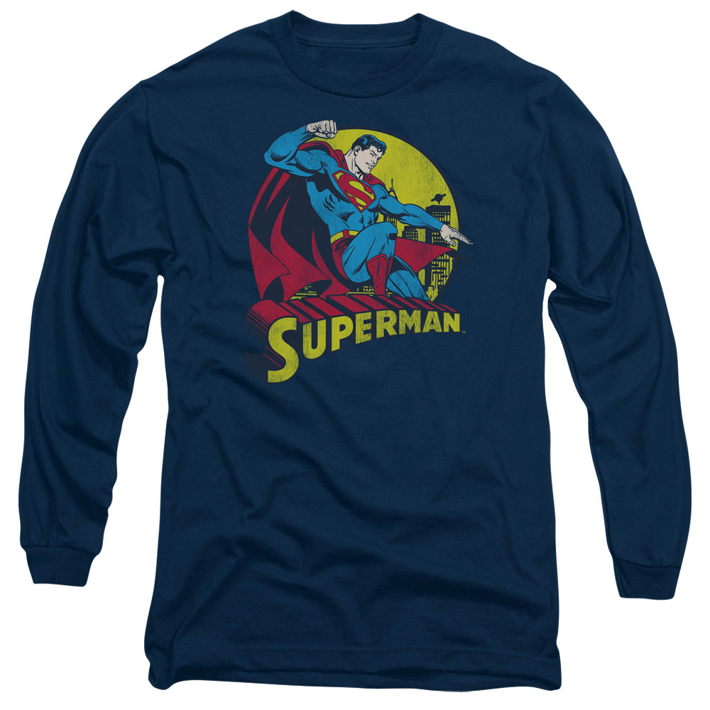 AN OFFCIALLY LICENSED DC BIG BLUE MEN'S LONG SLEEVE T-SHIRT NAVY