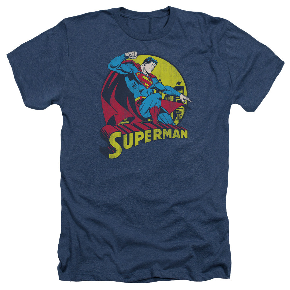 AN OFFCIALLY LICENSED DC BIG BLUE MEN'S HEATHER T-SHIRT NAVY