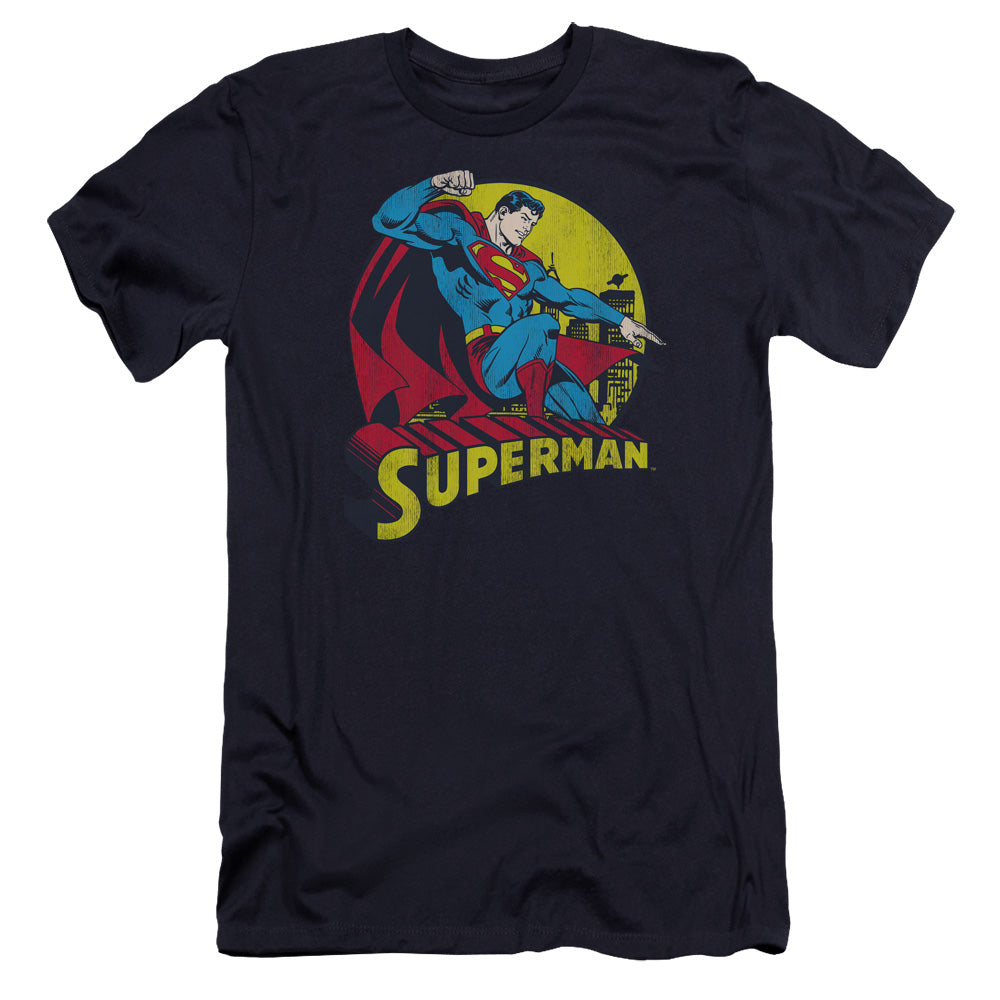 AN OFFCIALLY LICENSED DC BIG BLUE MEN'S PREMIUM SLIM FIT T-SHIRT NAVY