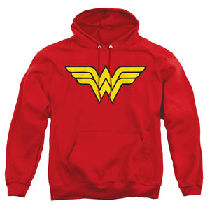 AN OFFCIALLY LICENSED DC WONDER WOMAN LOGO ADULT UNISEX PULLOVER HOODIE RED