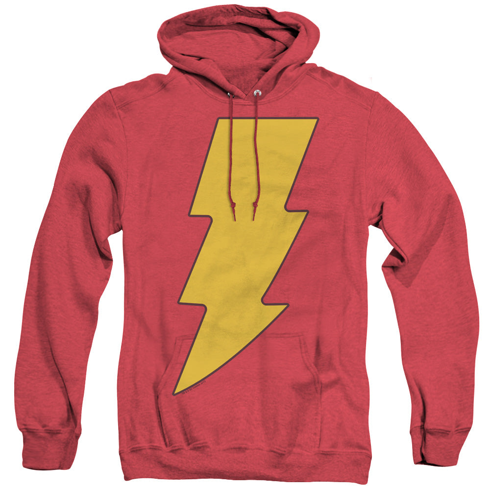 AN OFFCIALLY LICENSED DC SHAZAM LOGO ADULT UNISEX HEATHER PULLOVER HOODIE RED