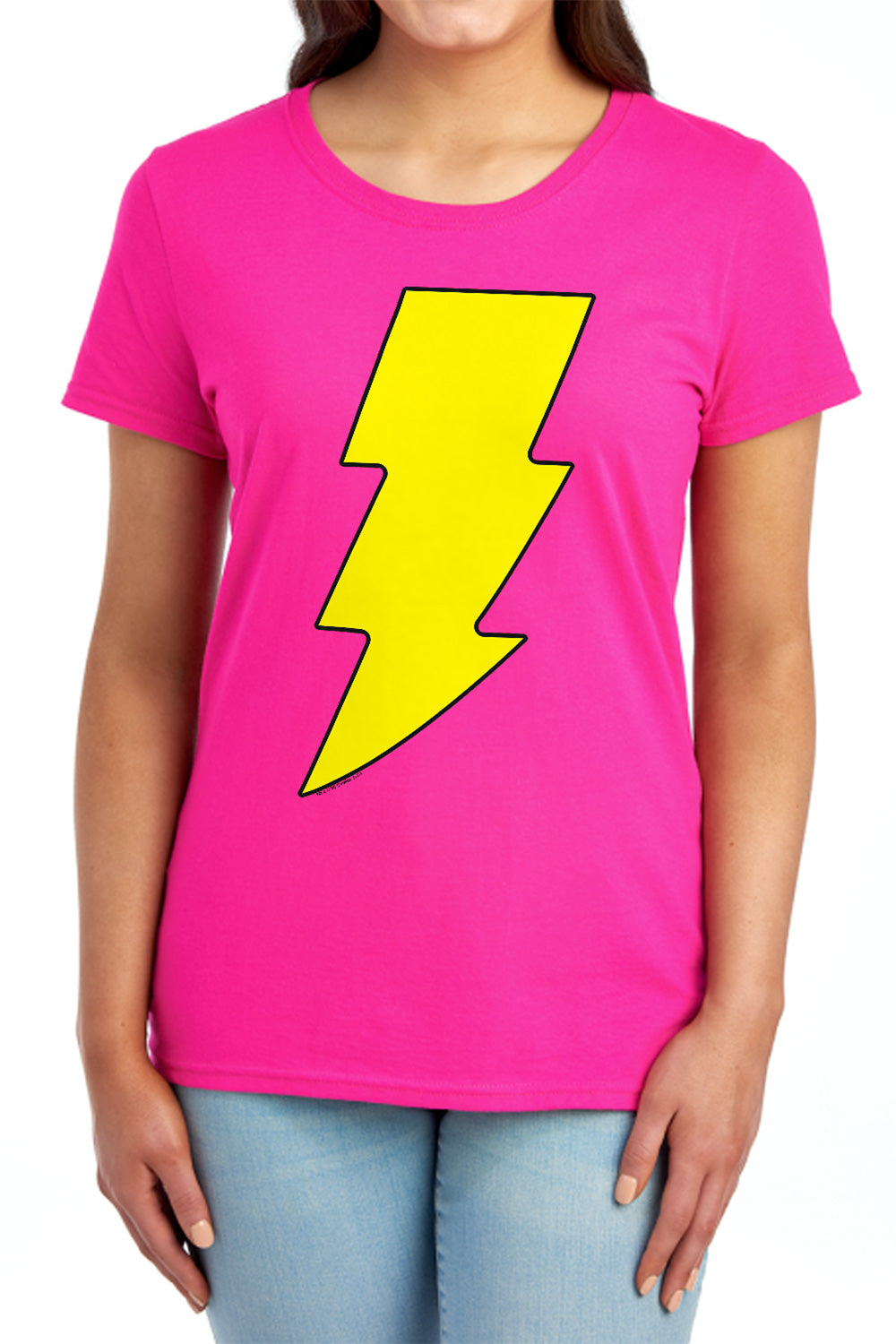 AN OFFCIALLY LICENSED DC SHAZAM LOGO WOMEN'S REGULAR FIT T-SHIRT RED