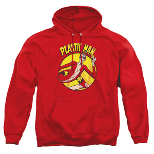 AN OFFCIALLY LICENSED DC PLASTIC MAN ADULT UNISEX PULLOVER HOODIE RED
