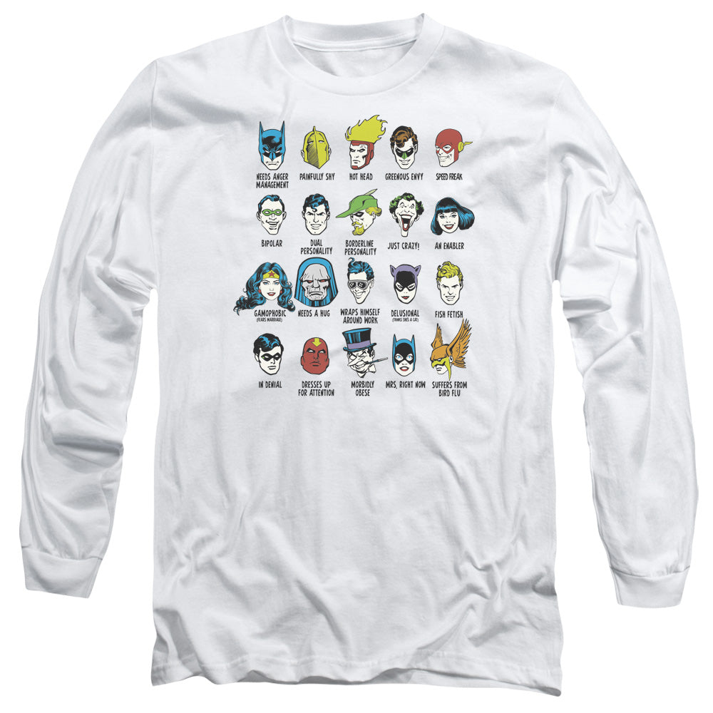 AN OFFCIALLY LICENSED DC SUPERHERO ISSUES MEN'S LONG SLEEVE T-SHIRT WHITE