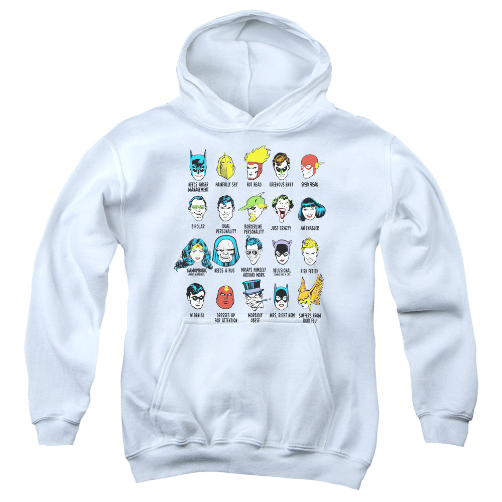 AN OFFCIALLY LICENSED DC SUPERHERO ISSUES YOUTH HOODIE WHITE