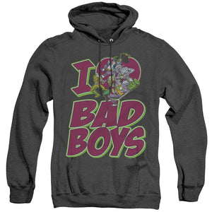 AN OFFCIALLY LICENSED DC I HEART BAD BOYS ADULT UNISEX HEATHER PULLOVER HOODIE BLACK