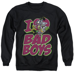 AN OFFCIALLY LICENSED DC I HEART BAD BOYS ADULT UNISEX CREWNECK SWEATSHIRT BLACK