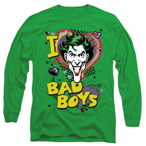 AN OFFCIALLY LICENSED DC I HEART BAD BOYS 2 MEN'S LONG SLEEVE T-SHIRT KELLY GREEN
