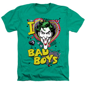 AN OFFCIALLY LICENSED DC I HEART BAD BOYS 2 MEN'S HEATHER T-SHIRT KELLY GREEN