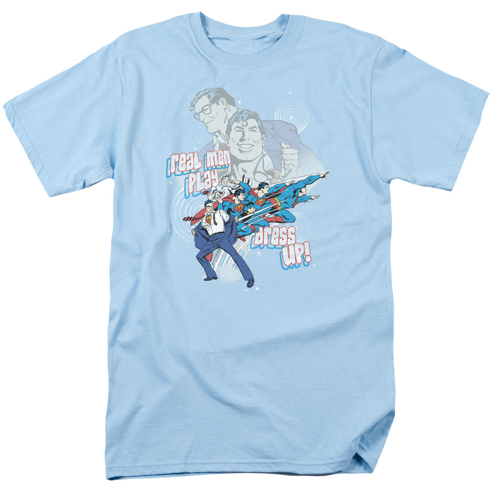 AN OFFCIALLY LICENSED DC REAL MEN MEN'S REGULAR FIT T-SHIRT LIGHT BLUE